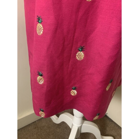 Talbots VtG Pink Pineapple Linen Blend Dress Embroidered Dress USA Summer 8 - Picture 3 of 14